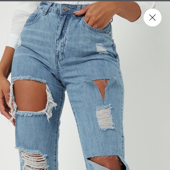 MISSGUIDED Riot High Rise Slot Rip Mom Jeans - Picture 2 of 8